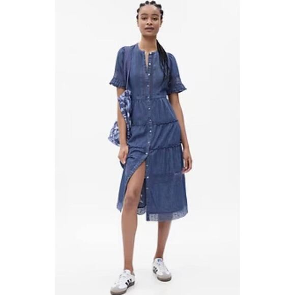 LoveShackFancy Dresses & Skirts - Gap x LoveShackFancy Denim Tiered Midi Dress Prairie Dark Wash NWT Small Boho